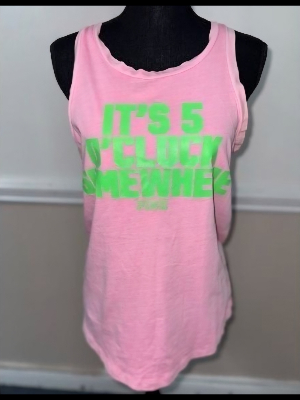 PINK Victoria's Secret Pink Tank with Neon Green Slogan